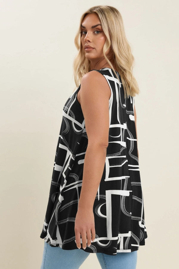 Büyük Beden V Yaka Sıfır Kol Pileli Desenli Likralı Bluz 304105 Vervegrand