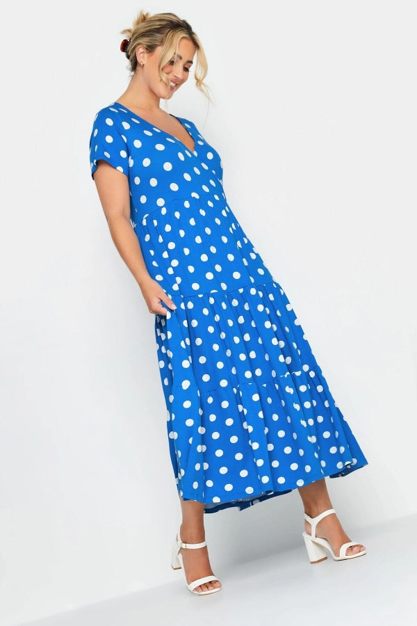 Büyük Beden V Yaka Kısa Kollu Puantiye Desenli Elbise 302351 Vervegrand