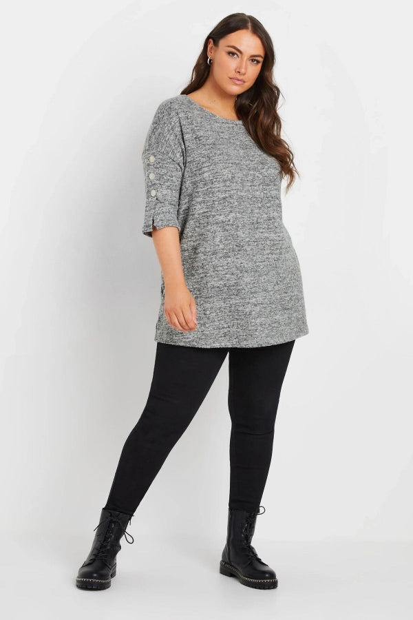 Büyük Beden Bisiklet Yaka Yarım Kollu Düğme Detaylı Bluz 302988 Vervegrand