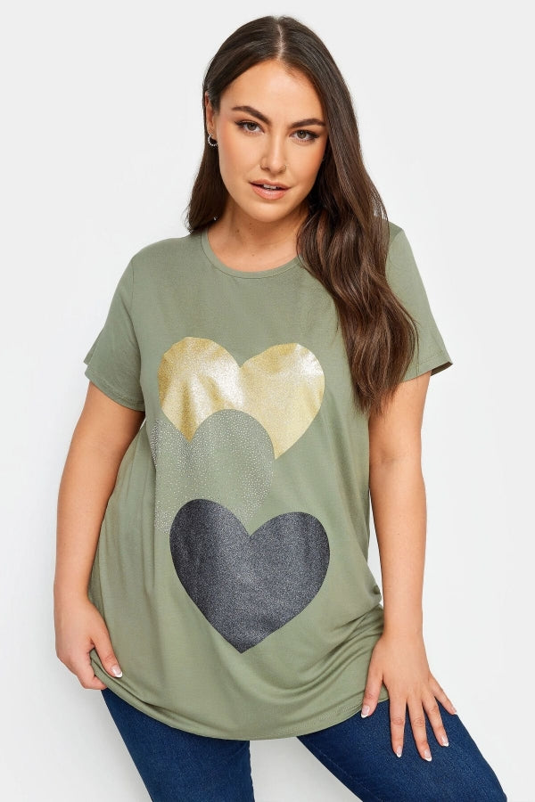 Büyük Beden Bisiklet Yaka Kısa Kollu Parıltılı Baskılı T-shirt 302271 Vervegrand