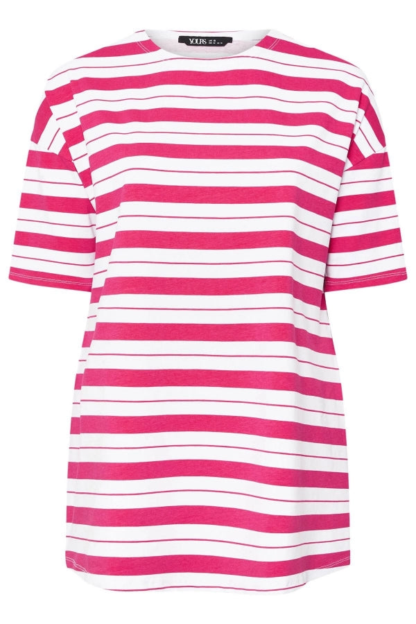 Büyük Beden Bisiklet Yaka Kısa Kollu Yanları Yırtmaçlı Çizgili T-shirt 303945 Vervegrand