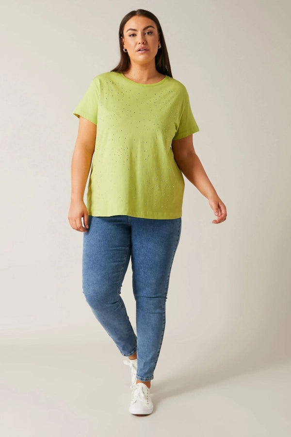 Büyük Beden Üzeri Taş İşlemeli Bisiklet Yaka Kısa Kollu T-shirt 615352 Vervegrand