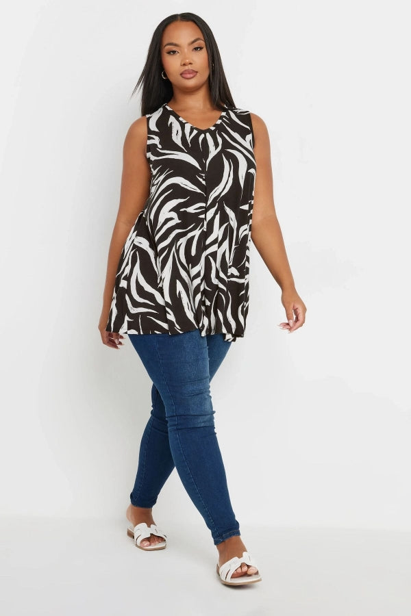 Büyük Beden V Yaka Sıfır Kol Pileli Desenli Likralı Bluz 303417 Vervegrand