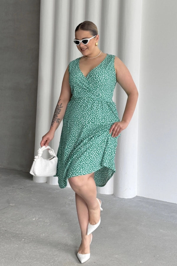 Büyük Beden V Yaka Beli Lastikli Çiçek Desenli Elbise 300916 Vervegrand