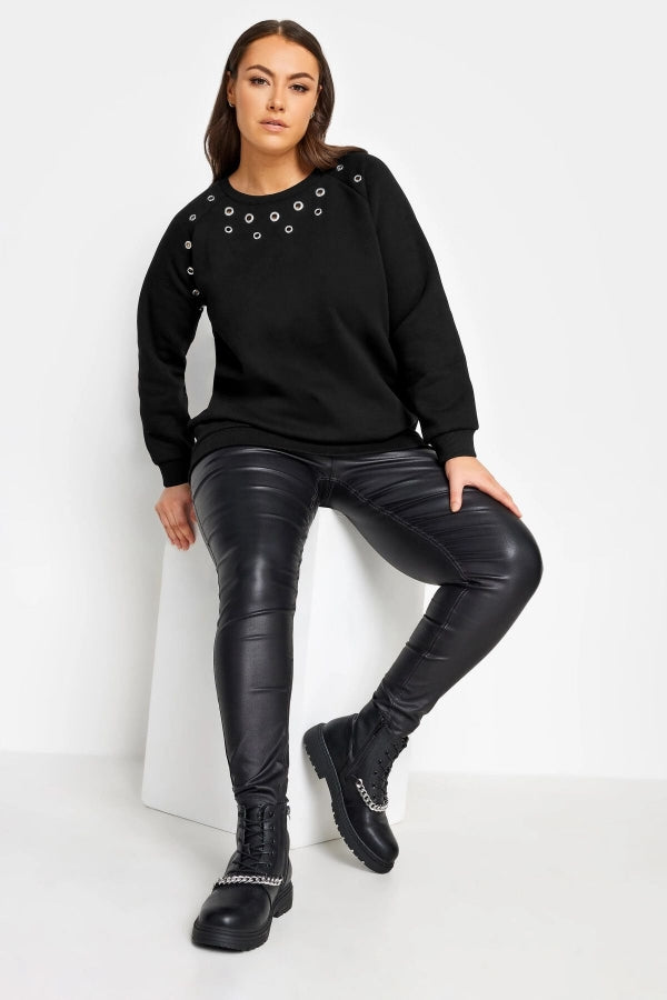 Büyük Beden Bisiklet Yaka Kuşgözü Detaylı Uzun Kollu Sweatshirt 302833 Vervegrand