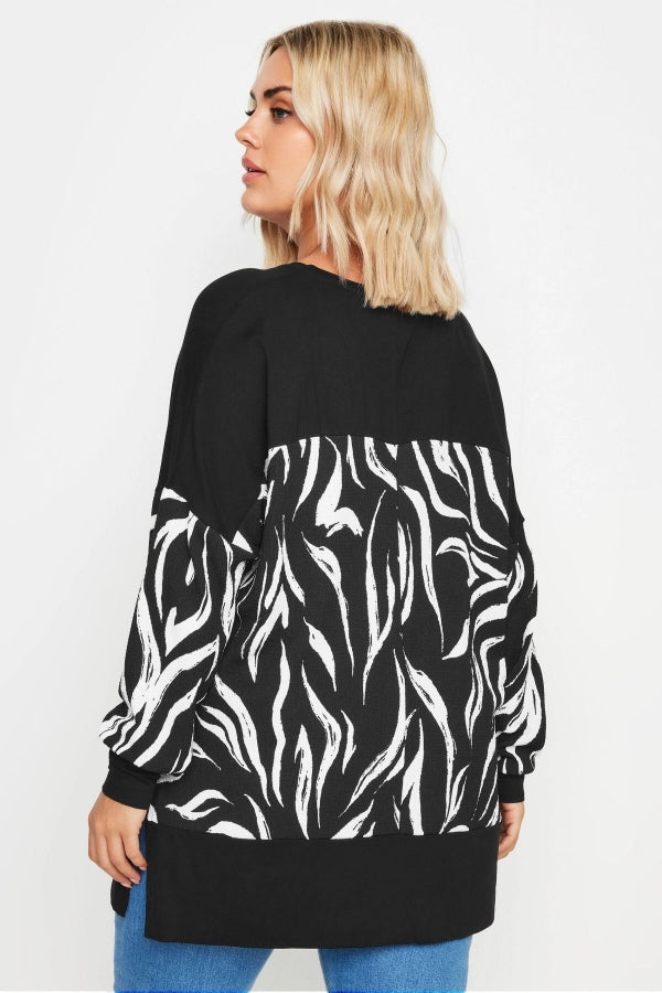 Büyük Beden Desenli Esnek Kumaş Uzun Kollu Uzun Kesim Bluz 303057 Vervegrand