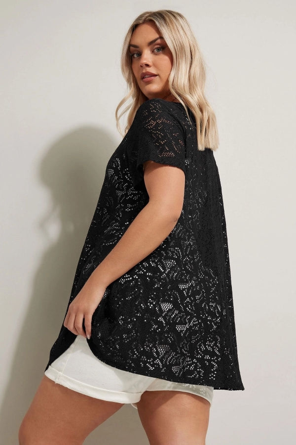 Büyük Beden V Yaka Sıfır Kol Astarsız Dantel T-shirt 304094 Vervegrand