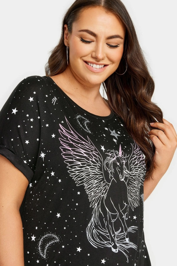 Büyük Beden Bisiklet Yaka Kısa Kollu Metalik Baskılı T-shirt 302893 Vervegrand