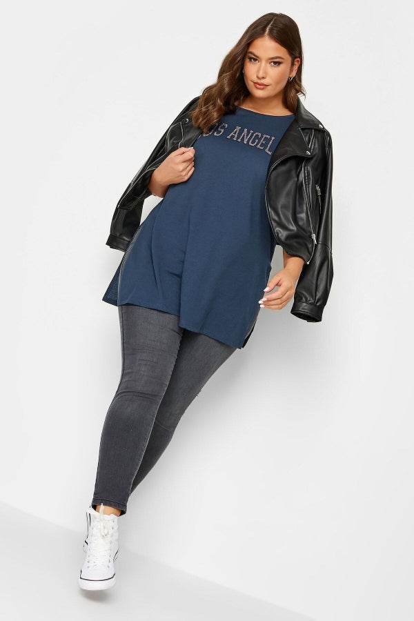 Büyük Beden Yırtmaç Detaylı Kabartma Detaylı Bisiklet Yaka Yarım Kollu T-shirt 302204 Vervegrand