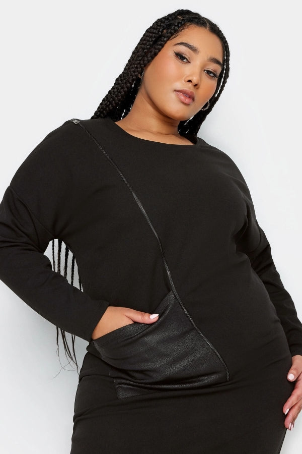 Büyük Beden Bisiklet Yaka Fermuar Detaylı Midi Boy Elbise 302715 Vervegrand