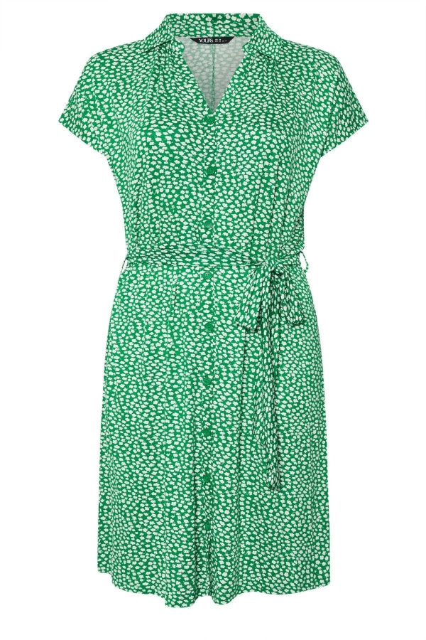 Büyük Beden Çiçek Desenli Midi Boy Beli Kuşaklı Düğmeli Elbise 303329 Vervegrand