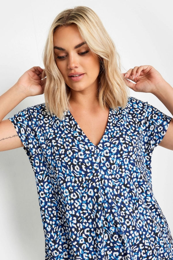 Büyük Beden V Yaka Leopar Desenli Kısa Kollu Bluz 321780 Vervegrand