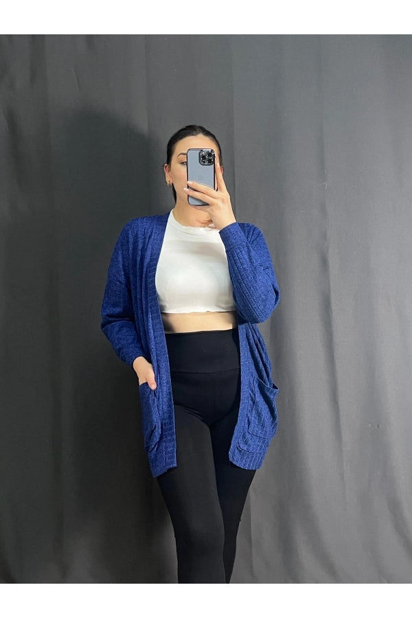 Büyük Beden Önü Kapamasız Cepli Midi Boy Hırka 301750 Vervegrand