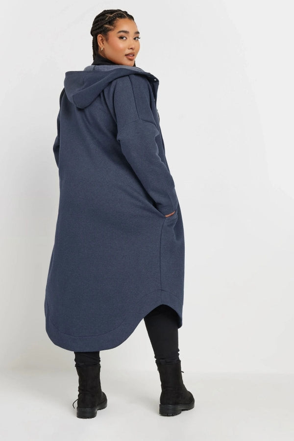 Büyük Beden Kapüşonlu Cepli Önü Düğme Kapamalı Uzun Ceket 303763 Vervegrand