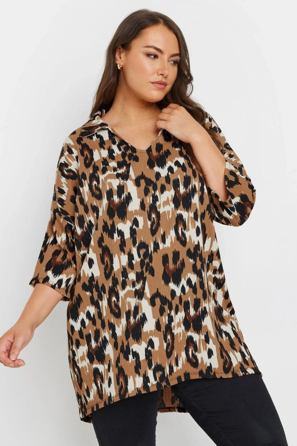 Büyük Beden Gömlek Yaka Yarım Kollu Asimetrik Etek Kesim Uzun Bluz 303633 Vervegrand