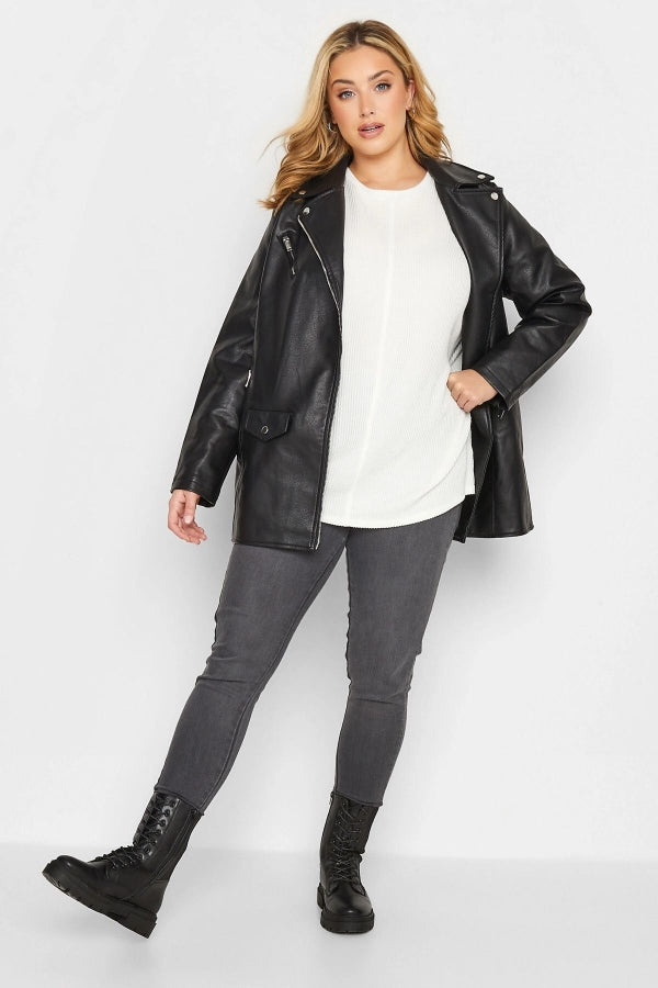 Büyük Beden Bisiklet Yaka Uzun Kollu Yumuşak Dokulu Bluz 301416 Vervegrand