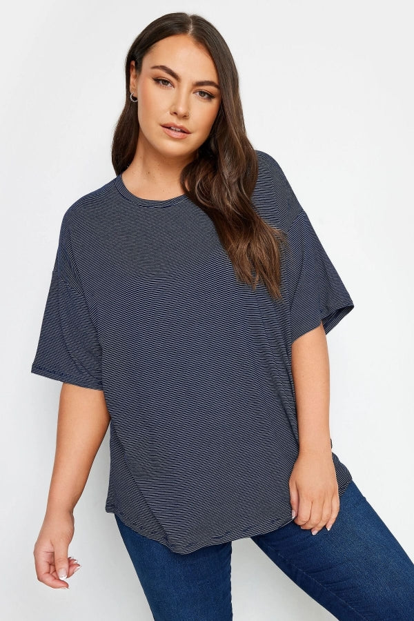 Büyük Beden Bisiklet Yaka Yarım Kollu Uzun Kesim T-shirt 302546 Vervegrand