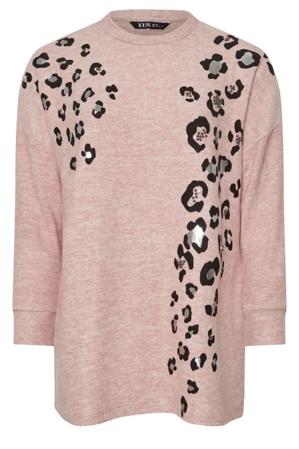 Büyük Beden Yumuşak Dokulu Leopar Baskılı Uzun Kollu Kazak 322299 Vervegrand