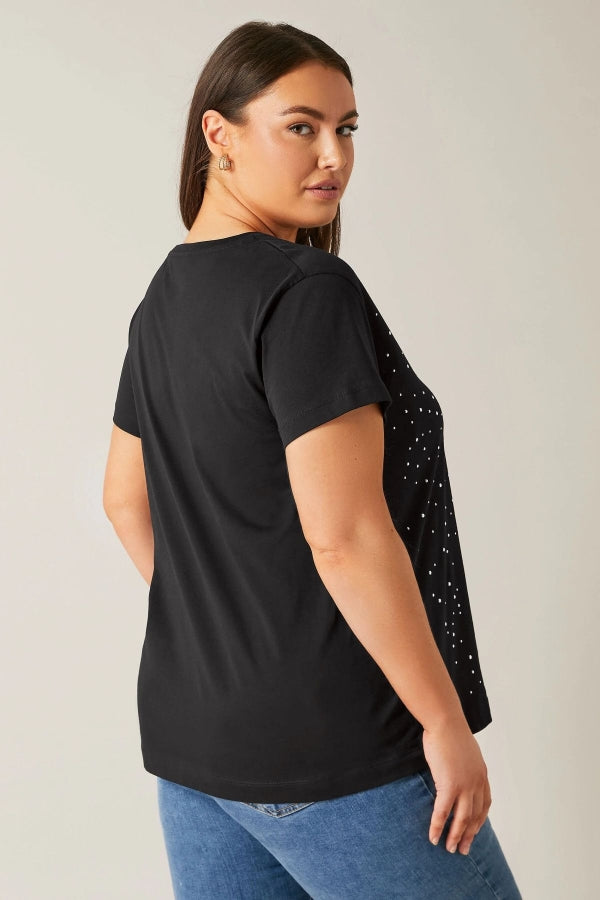 Büyük Beden Bisiklet Yaka Kısa Kollu Taş Yapıştırma Basic T-shirt 615350 Vervegrand
