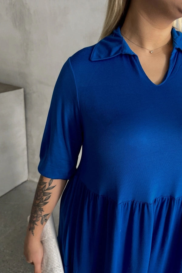 Büyük Beden V Yaka Yarım Kollu Beli Lastikli Uzun Elbise 302149 Vervegrand