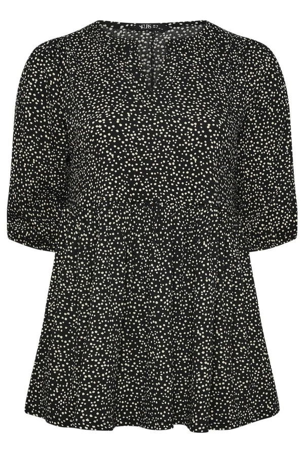 Büyük Beden V Yaka Yarım Kollu Bileği Lastikli Desenli Bluz 322213 Vervegrand