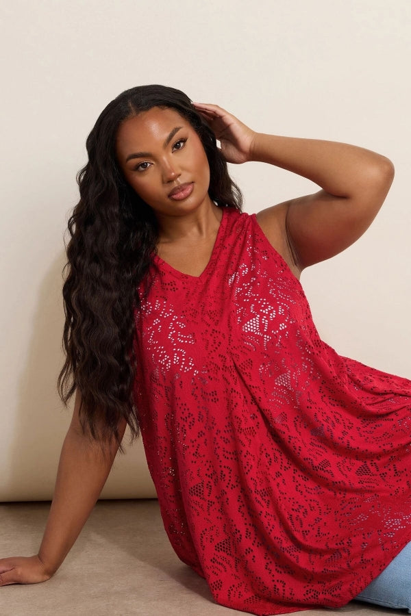 Büyük Beden V Yaka Sıfır Kol Astarsız Dantel T-shirt 304104 Vervegrand