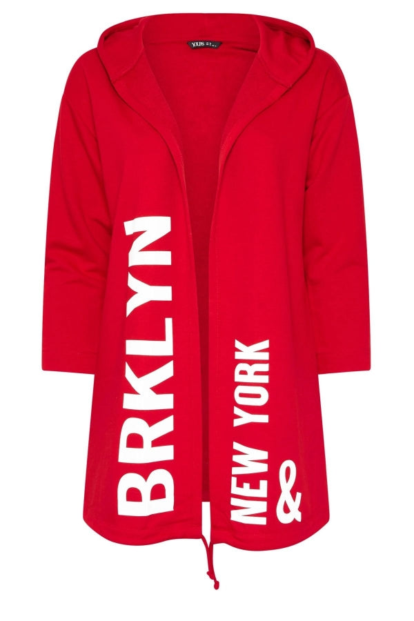 Büyük Beden Kapüşonlu Uzun Kollu Yazı Baskılı Cepsiz Hırka 303982 Vervegrand