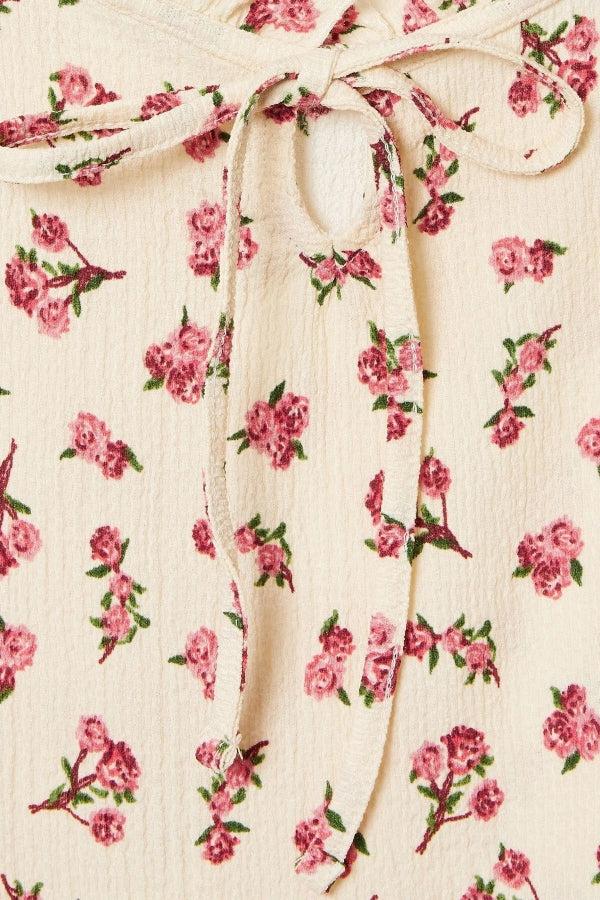 Büyük Beden Çiçek Desenli Bürümcük Kumaş Kare Yaka Kolsuz Bluz 322688 Vervegrand