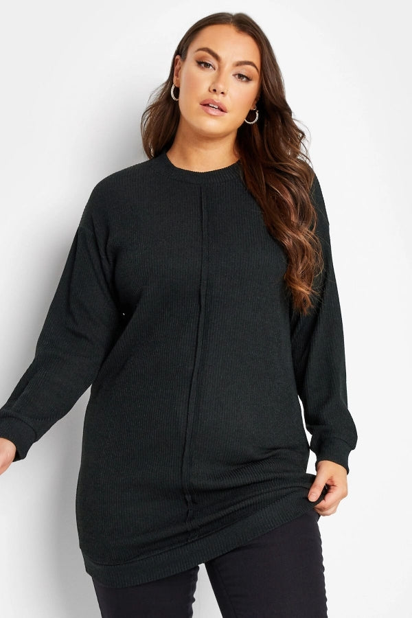 Büyük Beden Önü Dikiş Detaylı Uzun Kesim Triko Kazak 301714 Vervegrand