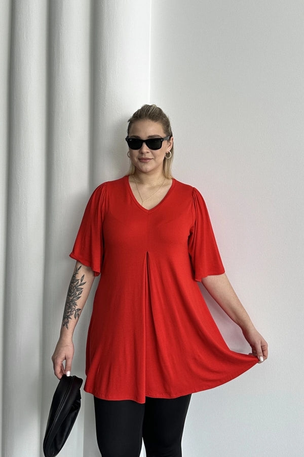 Büyük Beden V Yaka Desensiz Asimetrik Kesim Likralı Bluz MDL-5 Vervegrand