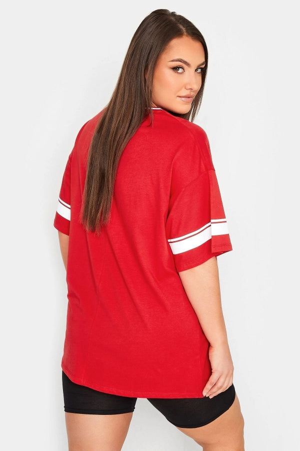 Büyük Beden Önü Baskılı V Yaka Yarım Kollu Uzun Kesim T-Shirt 321023 Vervegrand