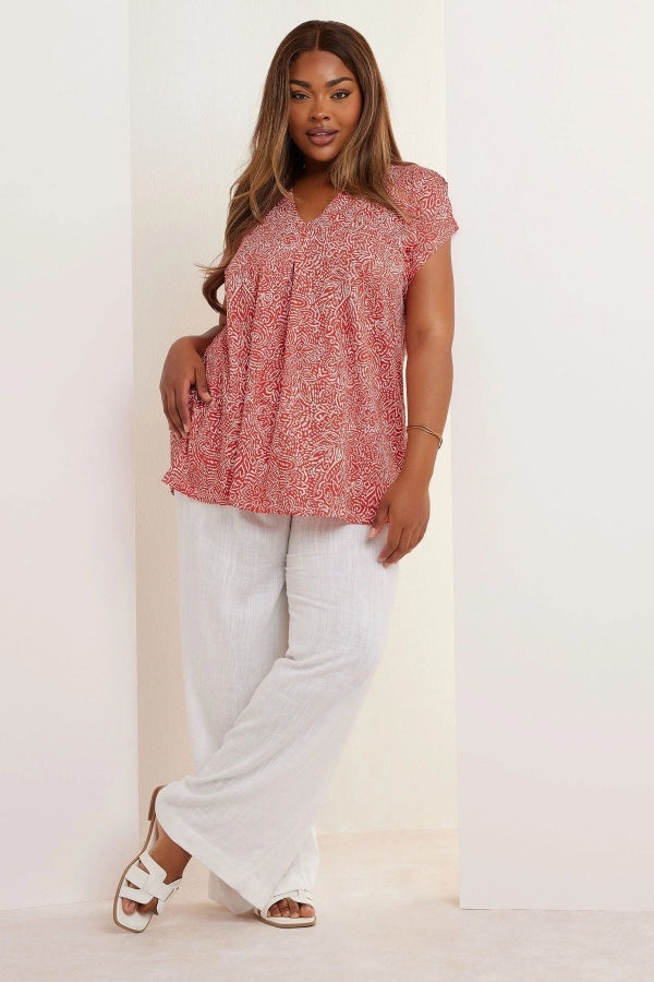 Büyük Beden V Yaka Çiçek Desenli Kısa Kollu T-shirt 322657 Vervegrand