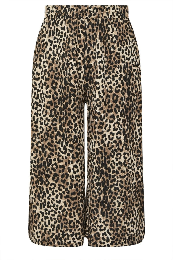 Büyük Beden Beli Lastikli Cepli Leopar Desenli Midi Bol Paça Pantolon 145267 Vervegrand