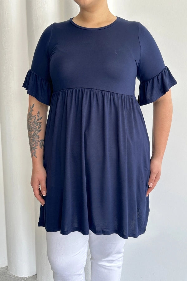 Büyük Beden Kol Detaylı Beli Lastikli Pileli Tunik T-shirt T42 Vervegrand