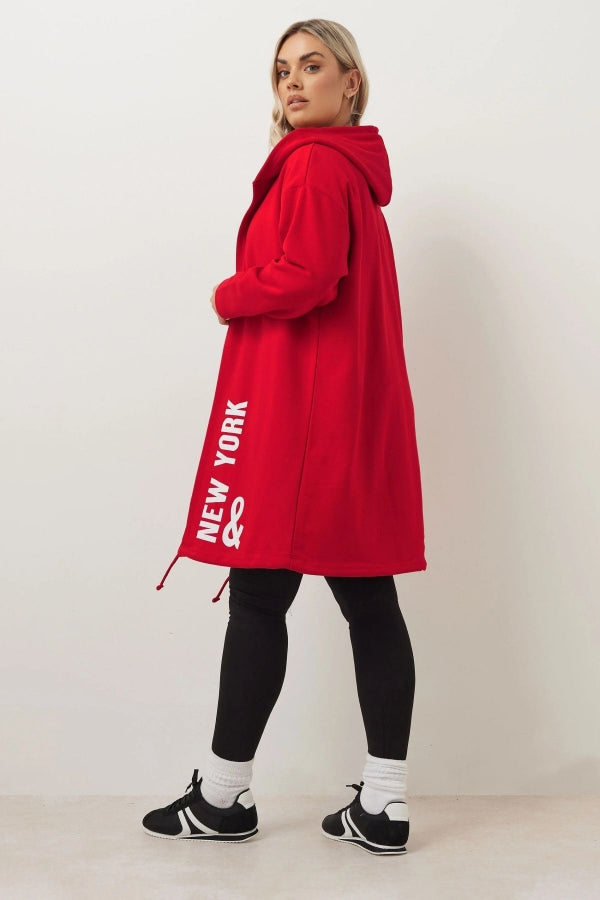 Büyük Beden Kapüşonlu Uzun Kollu Yazı Baskılı Cepsiz Hırka 303982 Vervegrand