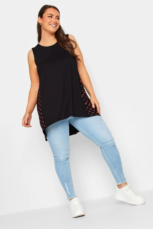 Büyük Beden Sırtı Puantiyeli Asimetrik Kesim Sıfır Kol Bluz 302254 Vervegrand