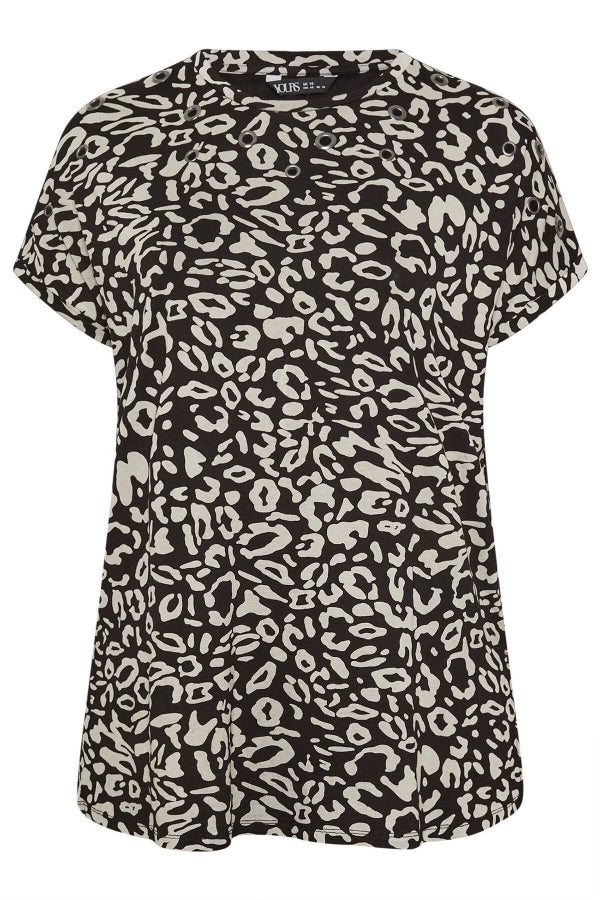 Büyük Beden Bisiklet Yaka Kuş Gözü Detaylı Desenli T-shirt 303865 Vervegrand