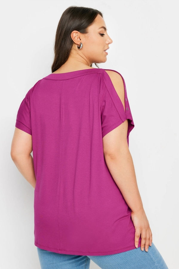 Büyük Beden Omuz Dekolteli Kuşgözü Detaylı Kısa Kollu Bluz 321772 Vervegrand