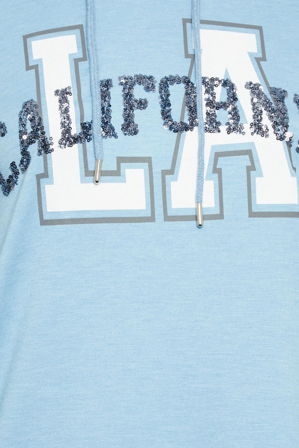 Büyük Beden Kapüşonlu Payet Ve Yazı Detaylı Uzun Kollu Cepli Sweatshirt 302566 Vervegrand