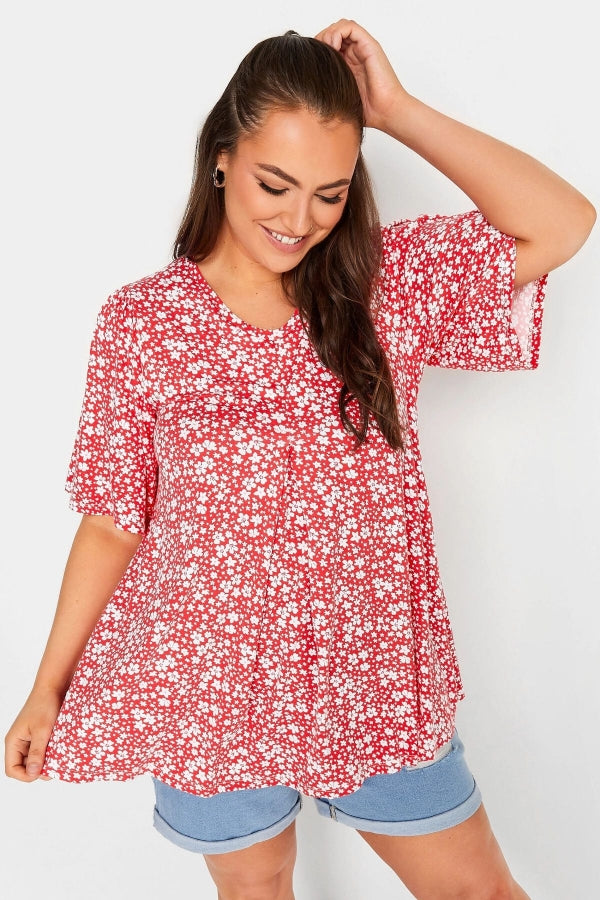 Büyük Beden V Yaka Desenli Asimetrik Kesim Likralı Bluz 302389 Vervegrand