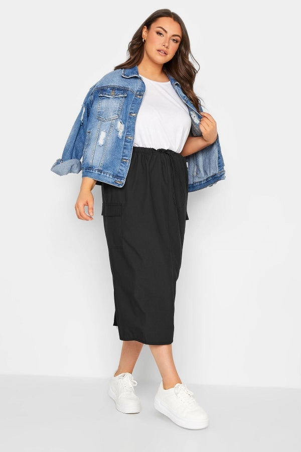 Büyük Beden Midi Boy Beli Büzgülü Arkadan Yırtmaçlı Kargo Etek 302036 Vervegrand