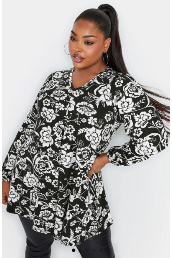 Büyük Beden V Yaka Uzun Kollu Bilekleri Lastikli Eteği Fırfırlı Likralı Bluz 321229 Vervegrand