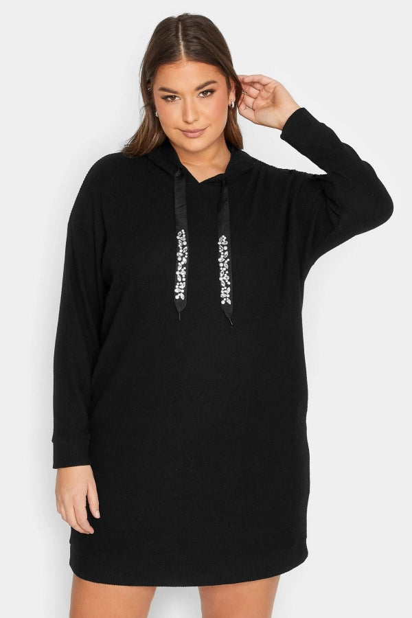 Büyük Beden Kapüşonlu Cepli Uzun Kollu Sweatshirt Elbise 301574 Vervegrand
