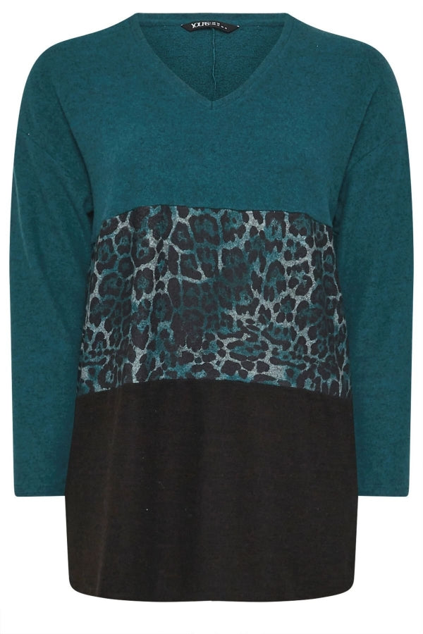 Büyük Beden V Yaka Uzun Kollu Renk Bloklu Kazak 322192 Vervegrand