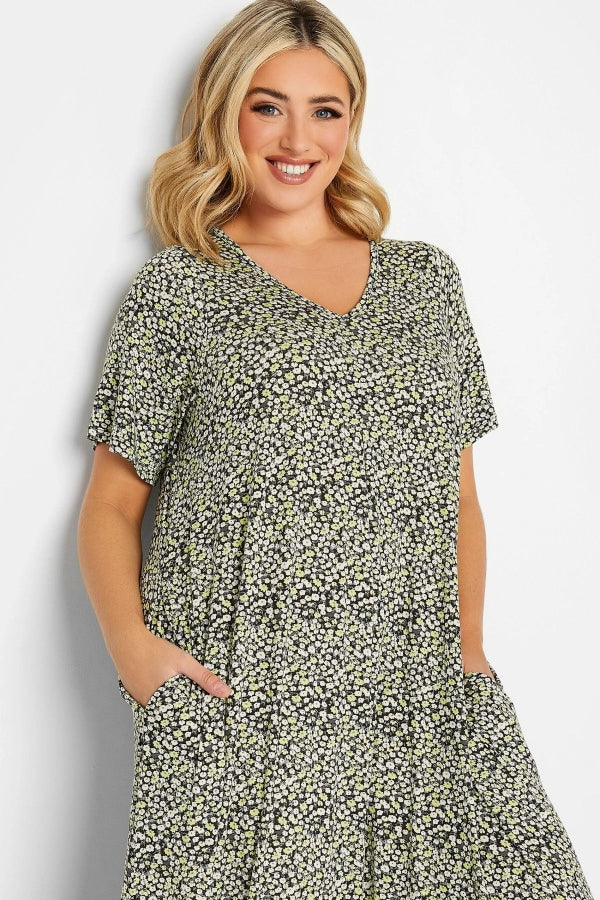 Büyük Beden V Yaka Kısa Kollu Cepli Uzun Elbise 302053 Vervegrand