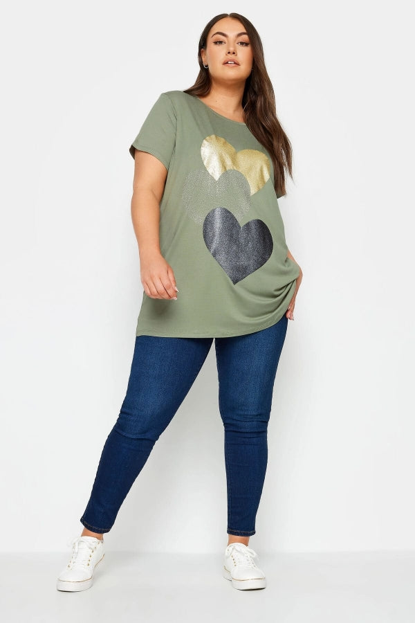 Büyük Beden Bisiklet Yaka Kısa Kollu Parıltılı Baskılı T-shirt 302271 Vervegrand