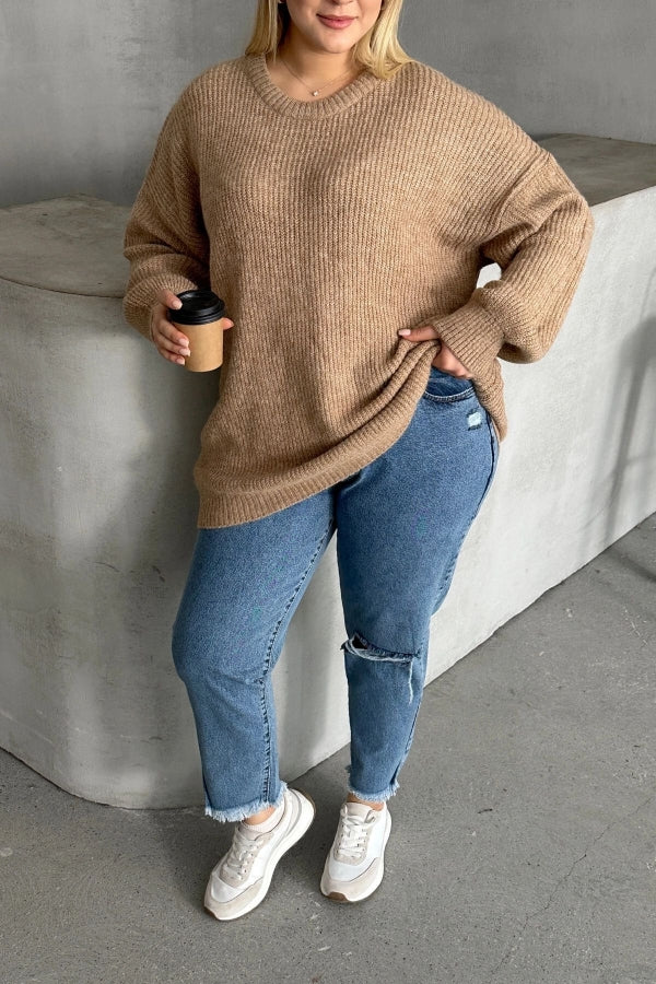 Büyük Beden Bisiklet Yaka Uzun Kollu Triko Kazak 302343 Vervegrand