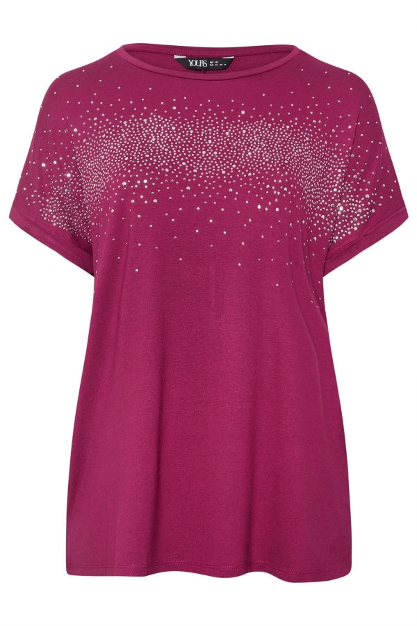 Büyük Beden Bisiklet Yaka Taş İşlemeli Kısa Kollu Bluz 322207 Vervegrand