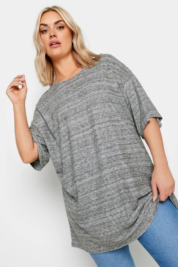 Büyük Beden Vervegrand gri uzun bisiklet yaka T-shirt