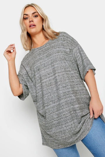 Büyük Beden Vervegrand gri uzun bisiklet yaka T-shirt